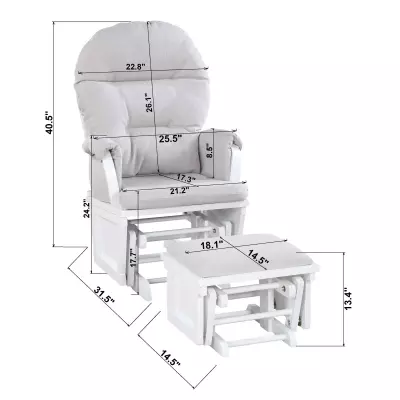 Nursing Rocking Chair with Ottoman, Glider Rocker With Padded Cushion, Solid Wood Base and Storage