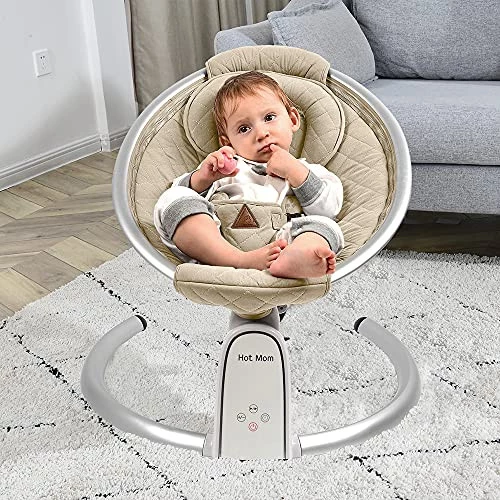 Hot Mom Upgrade Bluetooth Baby Swing | Electric Infant Rocker with Adjustable Seat, LED Touch Control & Machine-Washable Cover (0-12m)