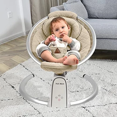 Hot Mom Upgrade Bluetooth Baby Swing | Electric Infant Rocker with Adjustable Seat, LED Touch Control & Machine-Washable Cover (0-12m)