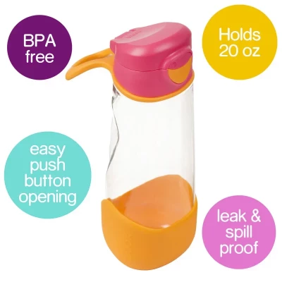 B.Box Sport Spout Kids Water Bottle 600ml | Leakproof, Durable, Easy Grip Tritan Drink Bottle with Tilt & Sip Spout