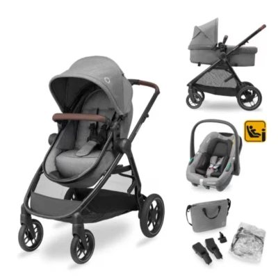 Maxi-Cosi Zelia S Trio 3-in-1 Travel System – Lightweight Reversible Stroller, 2-in-1 Carrycot Seat, CabrioFix S i-Size Car Seat & Nursery Bag
