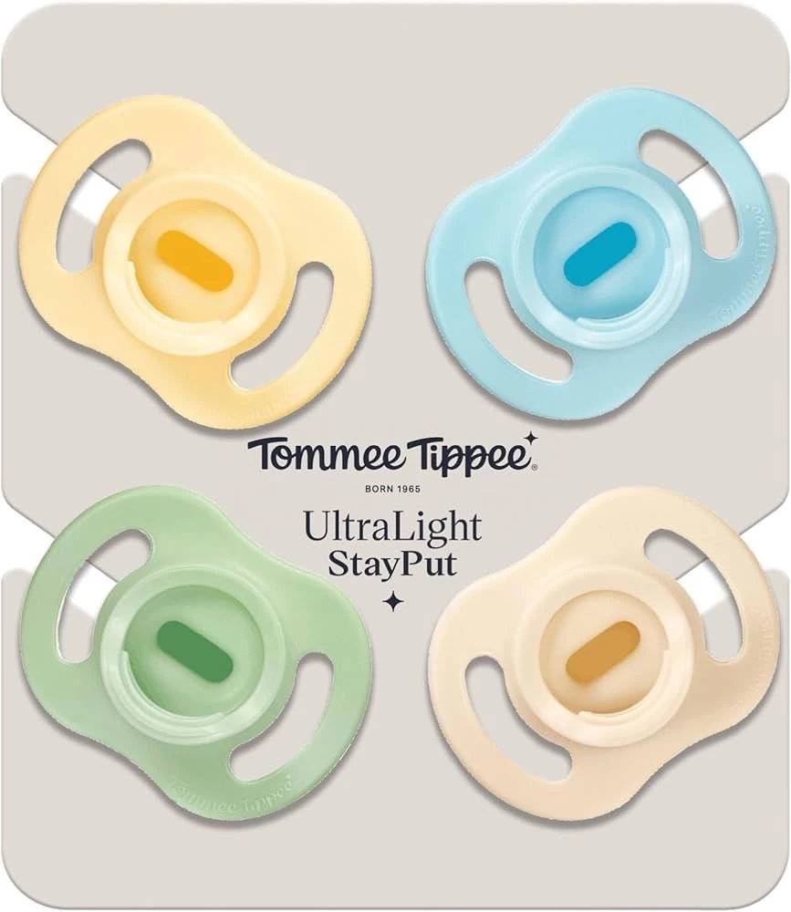Tommee Tippee Ultra-Light Soothers, 0-6m, 4 Pack, Lightweight Dummy, Symmetrical Teat, BPA-Free Silicone