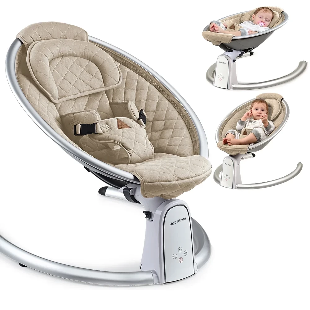 Hot Mom Upgrade Bluetooth Baby Swing | Electric Infant Rocker with Adjustable Seat, LED Touch Control & Machine-Washable Cover (0-12m)