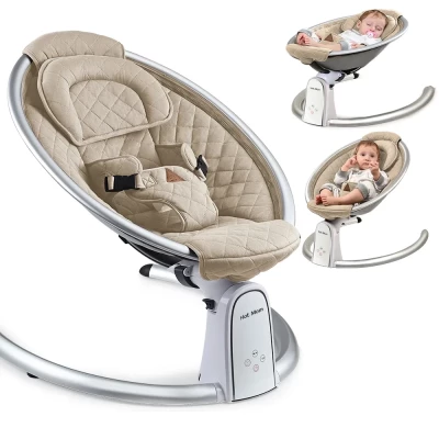 Hot Mom Upgrade Bluetooth Baby Swing | Electric Infant Rocker with Adjustable Seat, LED Touch Control & Machine-Washable Cover (0-12m)