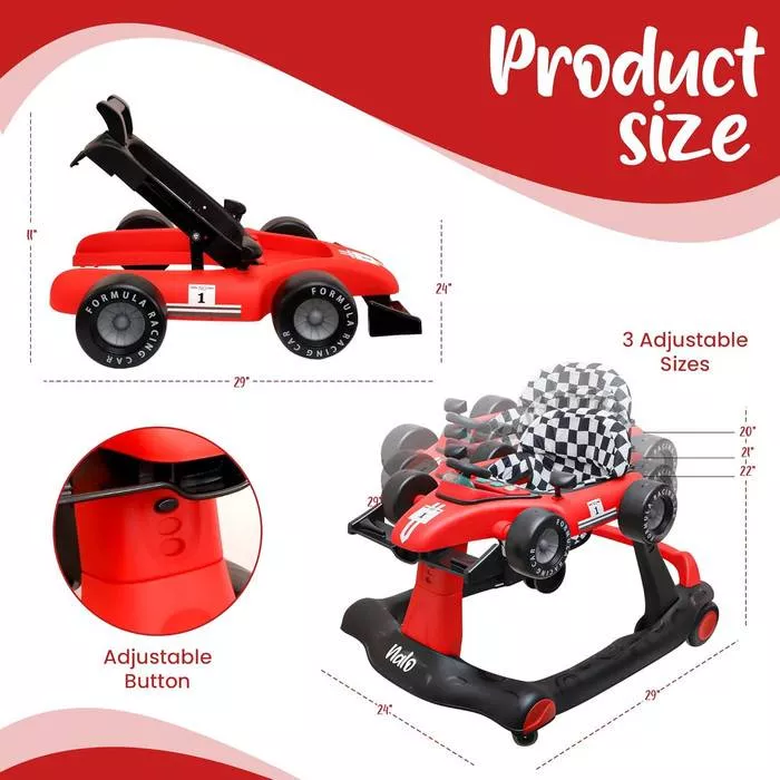 4-in-1 Foldable Baby Walker, Toddler push walker with wheels, Music & Adjustable Height for toddlers 6-18 months
