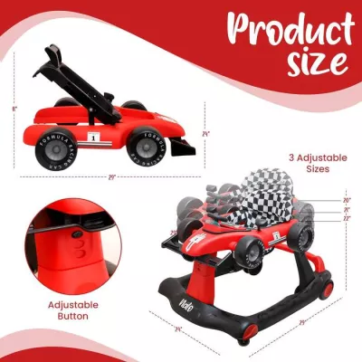 4-in-1 Foldable Baby Walker, Toddler push walker with wheels, Music & Adjustable Height for toddlers 6-18 months