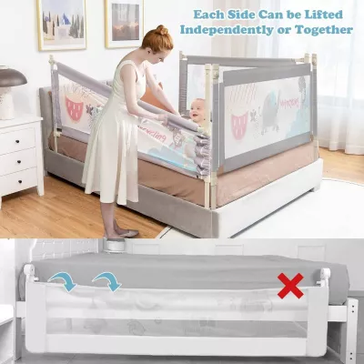 Bed Rail for Toddlers, Adjustable Height Baby Bed Safety Rail with Double Lock, Anti-Fall Mesh Guard for Kids, Vertical Lifting