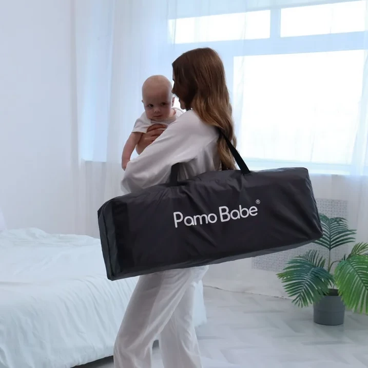 4-in-1 Convertible Baby Playpen with Bassinet, Napper, Changing Table & Travel Bag, Portable Playard with Canopy, Wheels & Storage