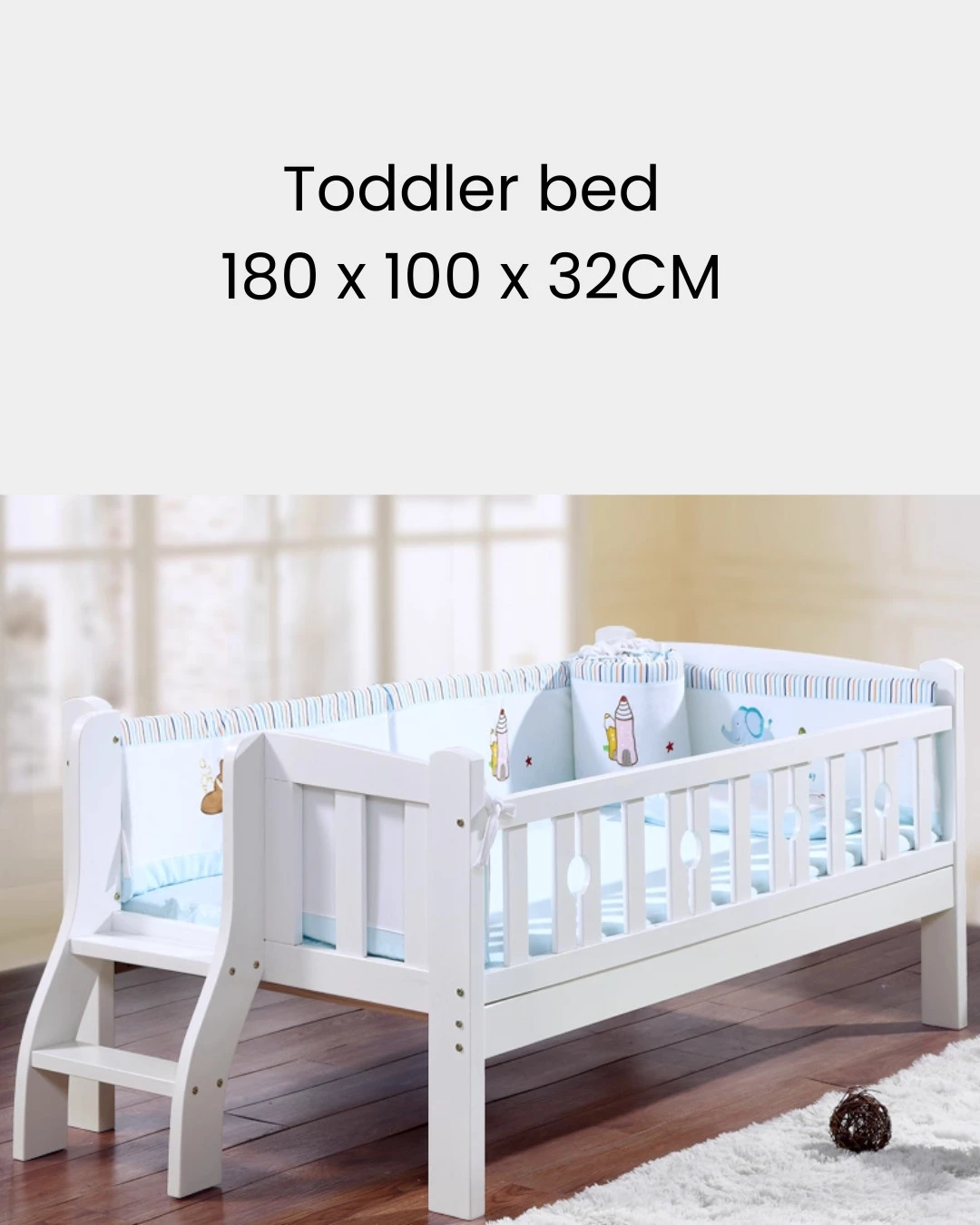 Wooden Toddler Bed With Safe Double Bed Frame & Staircase Tail Ladder