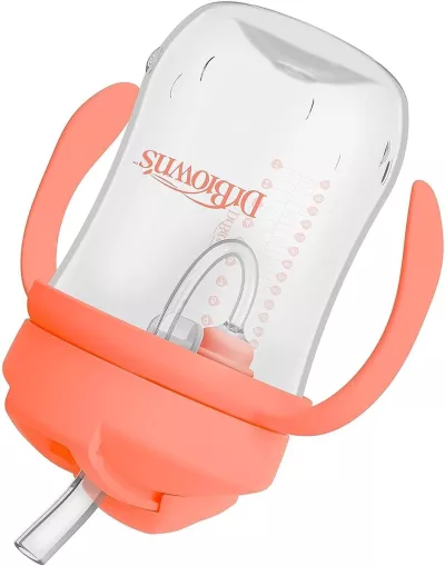 Dr. Brown's Milestones Baby’s First Straw Cup, Training Cup with Weighted Straw, Coral, 6m+