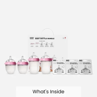 Comotomo Baby Bottle Bundle With 2x150ml Bottles, 2x250ml Bottles, and 3 Pairs of Teats-0-3m, 3m+, 6m+