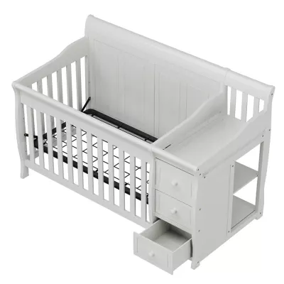 4-in-1 Convertible Baby Crib & Changer, Crib Changer With Drawers, Adjustable Mattress Height & Toddler Bed Conversion