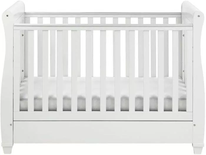 Babymore Eva Sleigh Baby Cot Bed White With Mattress Included