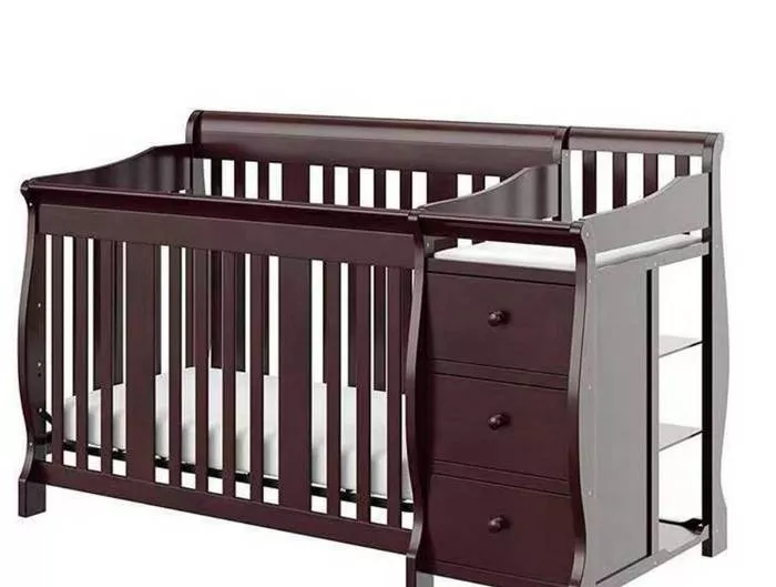 4-in-1 Convertible Baby Crib & Changer, Crib Changer With Drawers, Adjustable Mattress Height & Toddler Bed Conversion