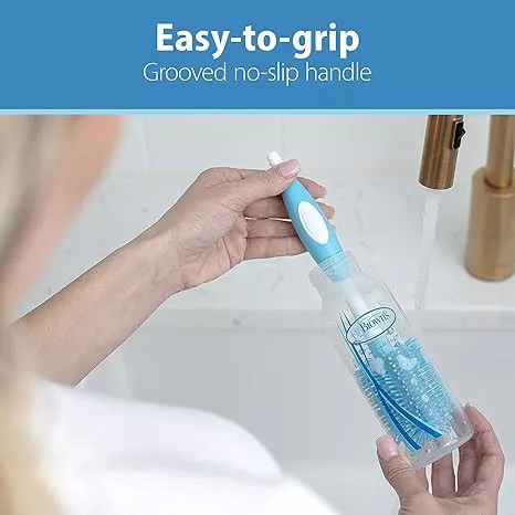 Dr. Brown’s Soft Touch Bottle Brush – No-Slip Grip, Suction Cup Base, BPA-Free, & Dishwasher Safe