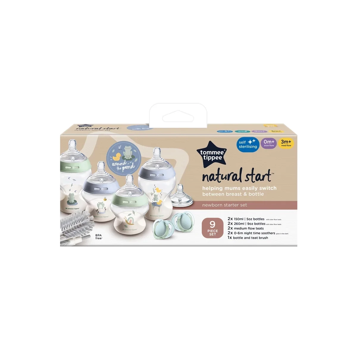 Tommee Tippee Natural Start Newborn Starter Set, 150ml and 260ml Anti-Colic Baby Bottles,Teat, and Bottle Brush