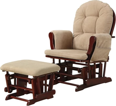 Nursing Rocking Chair with Ottoman, Glider Rocker With Padded Cushion, Solid Wood Base and Storage
