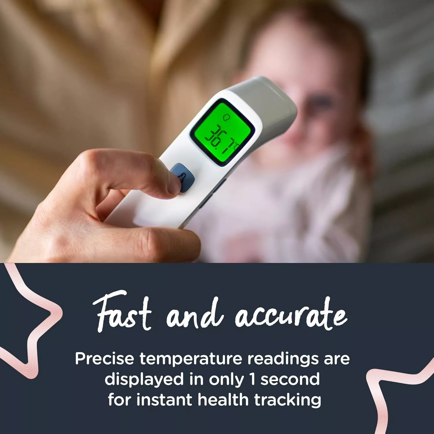 Tommee Tippee NoTouch Infrared Forehead Digital Thermometer, One Second Instant Readings in ˚C or ˚F, 0m+