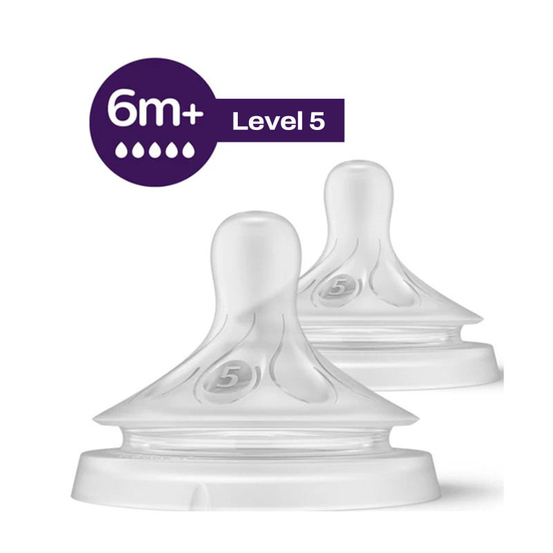 Philips Avent Natural Response Feeding Bottle Teat Flow 5 (6m+), 2pcs – Anti-Colic, No-Drip, Breast-Like Nipple SCY965/02