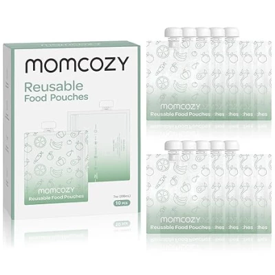 Momcozy Reusable Baby Food Pouches | 10-Pack BPA-Free, Freezer Safe, Refillable Pouches for Yogurt, Puree & Applesauce