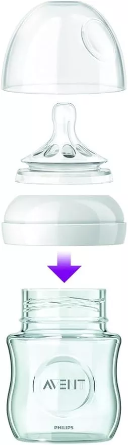 Philips AVENT Natural Clear Glass Baby Bottles 240ml, 3-Pack, 1m+, BPA-Free, Anti-Colic, Breast-Like Nipple