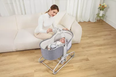 Mastela 4-in-1 Baby Cradle Automatic Electric Swing with 5-Point Harness, 360° Rotation, Soft Headrest & Removable Mosquito Net for Babies 0 to 18kg