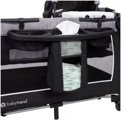 4-in-1 Convertible Baby Playpen with Bassinet, Changing Table & Traveling Tote Bag, Portable Playard with Canopy, Wheel & Storage Organizer