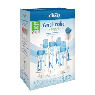 Dr Brown’s Anti-colic Options+ Narrow Neck Baby Bottle Gift Set | 5 Bottles, Teats & Accessories | Available in Blue and Pink