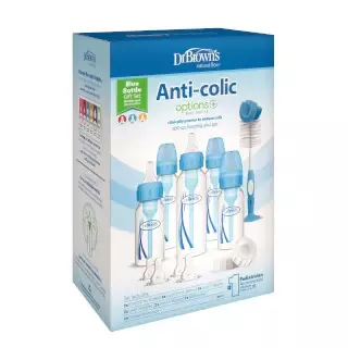 Dr Brown’s Anti-colic Options+ Narrow Neck Baby Bottle Gift Set | 5 Bottles, Teats & Accessories | Available in Blue and Pink