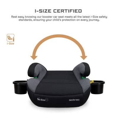 Neobreez i-SANFARO i-Size ISOFIX Backless Booster Car Seat,Double Padded Foam,Compact,Kids Car Seat,2 Cup Holder,ECER129(6-12yrs,125-150cm,22-36kg)