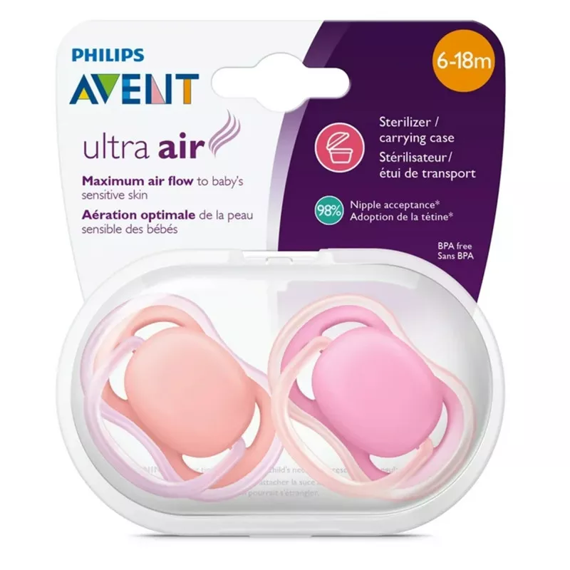 Philips Avent Ultra Air Orthodontic Dummies Baby Soother, Twin Pack