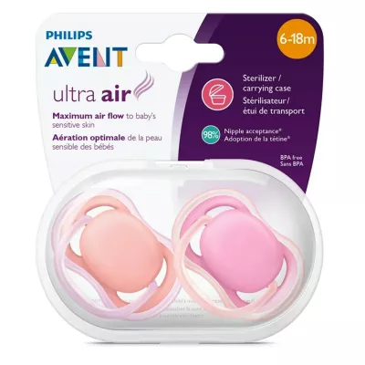 Philips Avent Ultra Air Orthodontic Dummies Baby Soother, Twin Pack