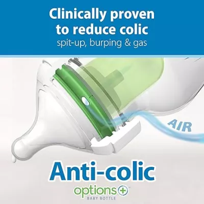 Dr. Brown’s Natural Flow Anti-Colic Options+ Wide-Neck Baby Bottle 9oz – BPA-Free, Level 1 Nipple, 0m+