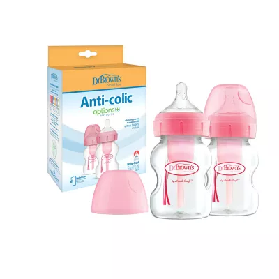 Dr. Brown's Options+ Anti-Colic Baby Bottles, 150ml, 2-Pack – Pink, BPA-Free, 0m+