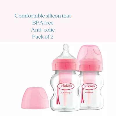 Dr. Brown's Options+ Anti-Colic Baby Bottles, 150ml, 2-Pack – Pink, BPA-Free, 0m+