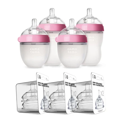 Comotomo Baby Bottle Bundle With 2x150ml Bottles, 2x250ml Bottles, and 3 Pairs of Teats-0-3m, 3m+, 6m+