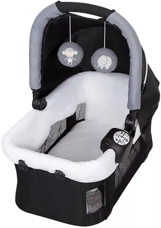 4-in-1 Convertible Baby Playpen with Bassinet, Changing Table & Traveling Tote Bag, Portable Playard with Canopy, Wheel & Storage Organizer