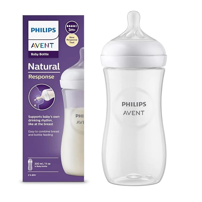 Philips Avent Natural Response Baby Bottle - 330ml Baby Milk Bottle with AirFree Vent, BPA Free for 3m+