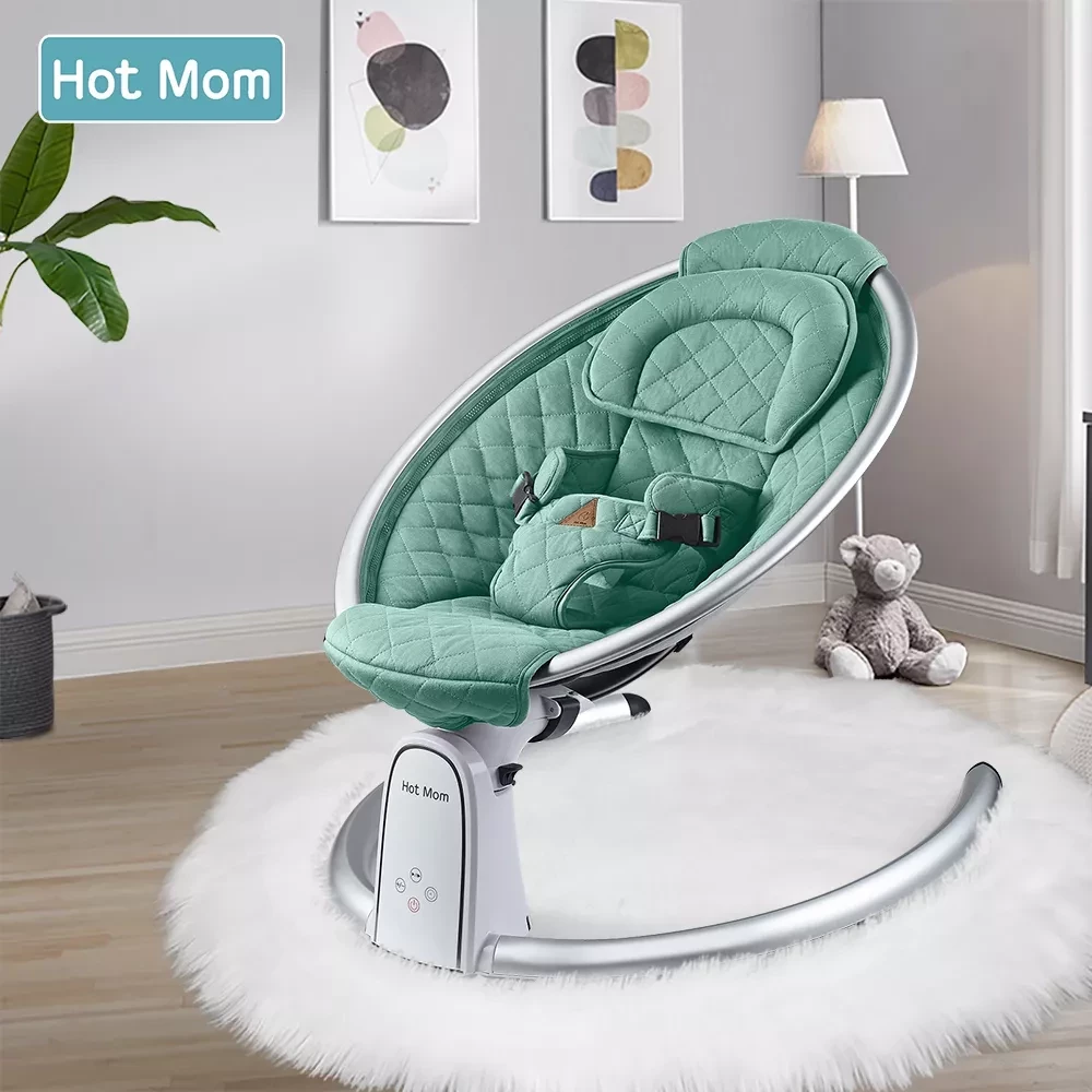 Hot Mom Upgrade Bluetooth Baby Swing | Electric Infant Rocker with Adjustable Seat, LED Touch Control & Machine-Washable Cover (0-12m)