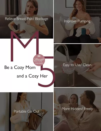 Momcozy M5 Hands-Free Wearable Breast Pump, Electric Double-Sealed Flange, 3 Modes & 9 Levels, Portable 24mm Pump – 2 Pack Cozy Red