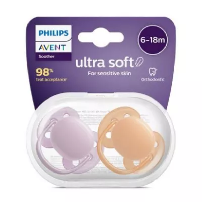 Philips Avent Ultra Soft Baby Soother, 6-18 Months, 2 pack