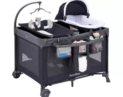 4-in-1 Convertible Baby Playpen with Bassinet, Napper, Changing Table & Travel Bag, Portable Playard with Canopy, Wheels & Storage