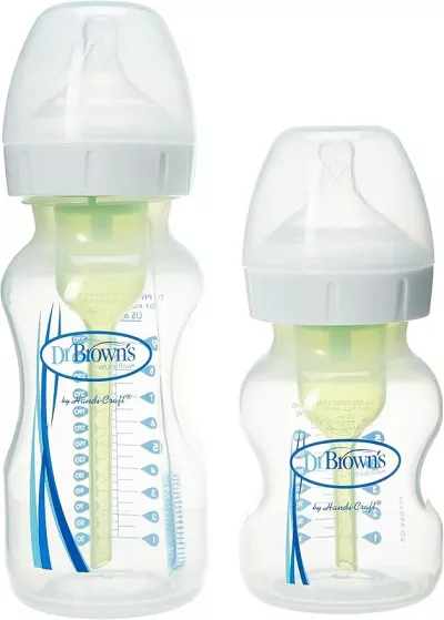 Dr. Brown's Options+ Wide-Neck Bottle Sampler Kit – Anti-Colic, Breast-Like Nipple, 270ml & 150ml Bottles.