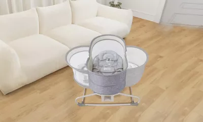 Mastela 4-in-1 Baby Cradle Automatic Electric Swing with 5-Point Harness, 360° Rotation, Soft Headrest & Removable Mosquito Net for Babies 0 to 18kg