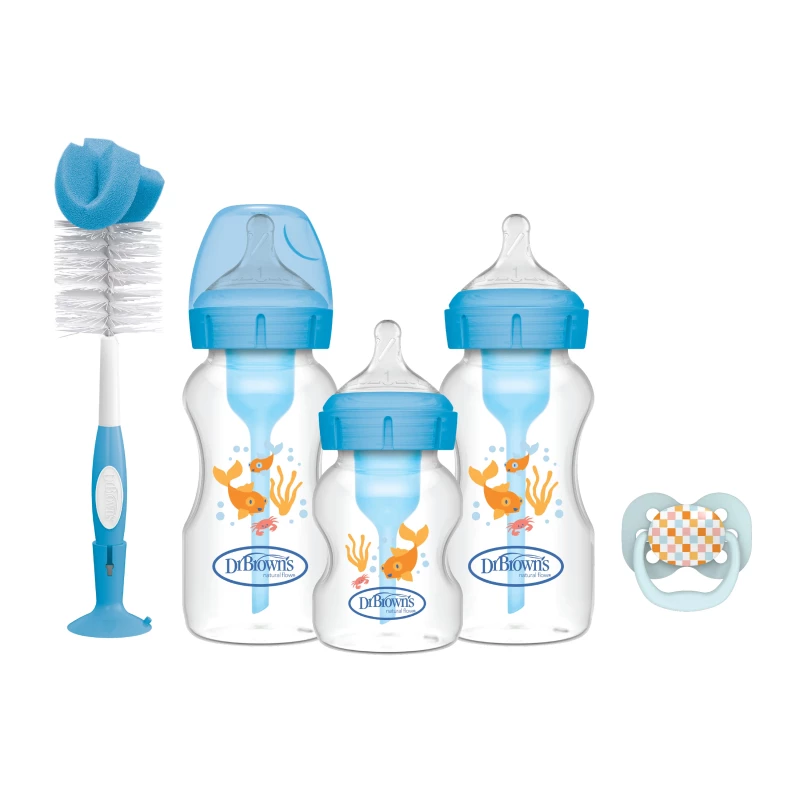 Dr Brown's Anti-Colic Options+ Baby Bottle Gift Set with 3 Bottles, Breast-like teats, Soother & Bottle/Teat Brush