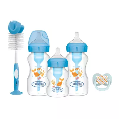 Dr Brown's Anti-Colic Options+ Baby Bottle Gift Set with 3 Bottles, Breast-like teats, Soother & Bottle/Teat Brush