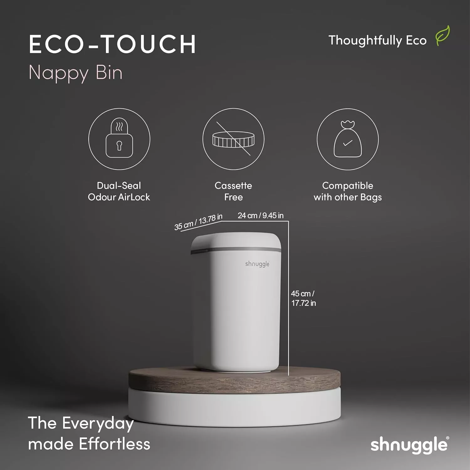 Shnuggle Eco-Touch Nappy Bin, White