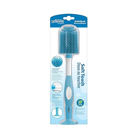 Dr. Brown’s Soft Touch Bottle Brush – No-Slip Grip, Suction Cup Base, BPA-Free, & Dishwasher Safe