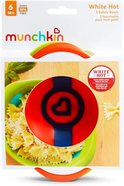 Munchkin White Hot Toddler Bowls | Baby and Toddler Feeding Bowl, 6m+, Baby Weaning Set, 3 Pack